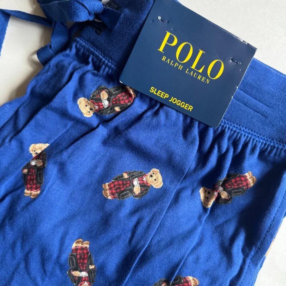 NWT Polo Ralph Lauren Bear Knit Jogger Pajama Lounge Pants Rugby Royal